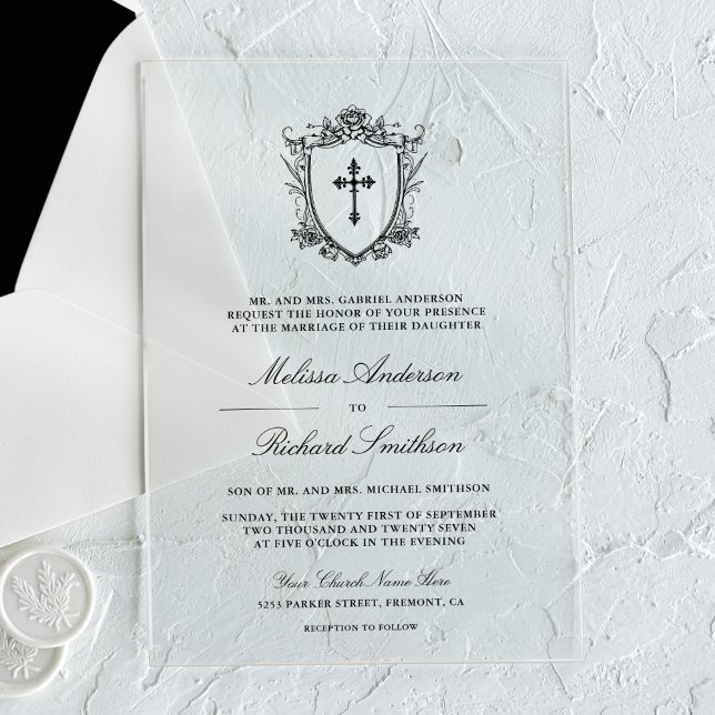 Invitations En Acrylique Mariage catholique noir de Victoria (Créateur téléchargé)