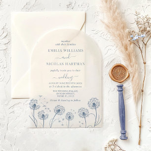 Invitations En Acrylique Mariage Champêtre Fleur Sauvage Bleu Rustique