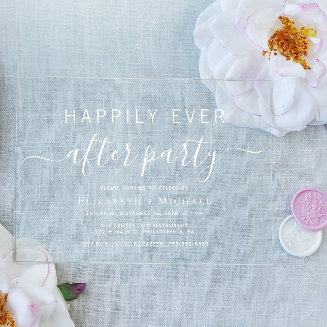 Invitations En Acrylique Mariage chic après la fête (Celebrate your Happily Ever After in style with our elegant acrylic wedding reception invitations)