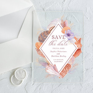 Invitations En Acrylique Mariage Chic de Style Côtier à l'Aquarelle de Coqu