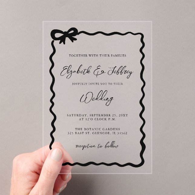 Invitations En Acrylique Mariage chic moderne noir dessiné (In situ (ordinateur de poche))