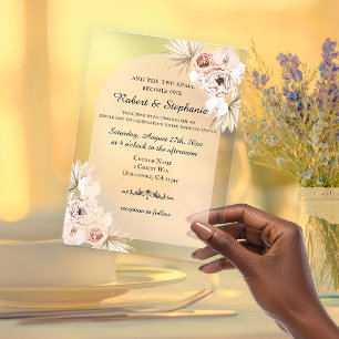 Invitations En Acrylique Mariage Chrétien Bohème de Printemps Pivoine Trans