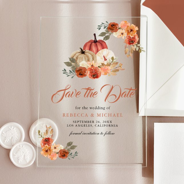 Invitations En Acrylique Mariage Citrouille en terre cuite Enregistrer la d (Créateur téléchargé)