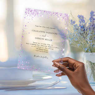 Invitations En Acrylique Mariage clair de soirée en paillettes de lavande
