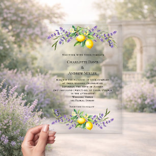 Invitations En Acrylique Mariage clair luxe lavande floraux citrons