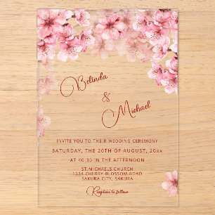 Invitations En Acrylique Mariage Clair sous les Fleurs de Cerisier