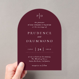 Invitations En Acrylique Mariage Classique Élégant Bourgogne Profond