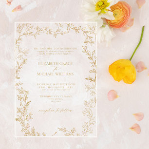 Invitations En Acrylique Mariage Classique Élégant Formel aux Feuilles d'Or