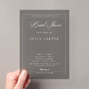 Invitations En Acrylique Mariage classique gris ivoire noir calligraphie Ba