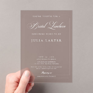 Invitations En Acrylique Mariage classique ivoire brun calligraphie déjeune