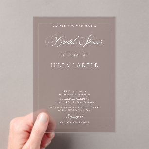 Invitations En Acrylique Mariage classique ivoire marron calligraphie Baby