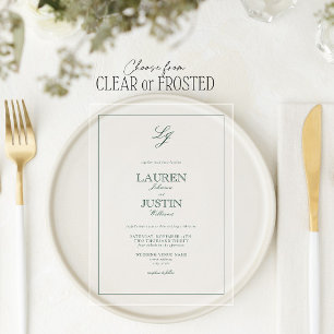Invitations En Acrylique Mariage classique Monogramme de calligraphie vert