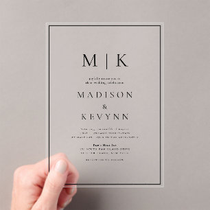 Invitations En Acrylique Mariage classique noir et blanc élégant