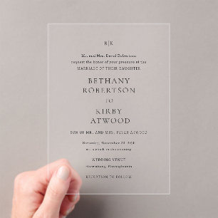 Invitations En Acrylique Mariage classique noir et blanc élégant
