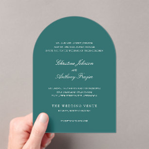 Invitations En Acrylique Mariage Classique Teal Ancien Argent