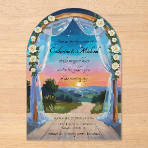 Invitations En Acrylique Mariage Crépuscule Arrivée Tropicale Plage Été