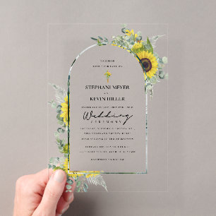 Invitations En Acrylique Mariage croisé tournesols et eucalyptus