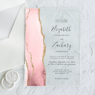 Invitations En Acrylique Mariage d'âge moderne Blush Pink Or