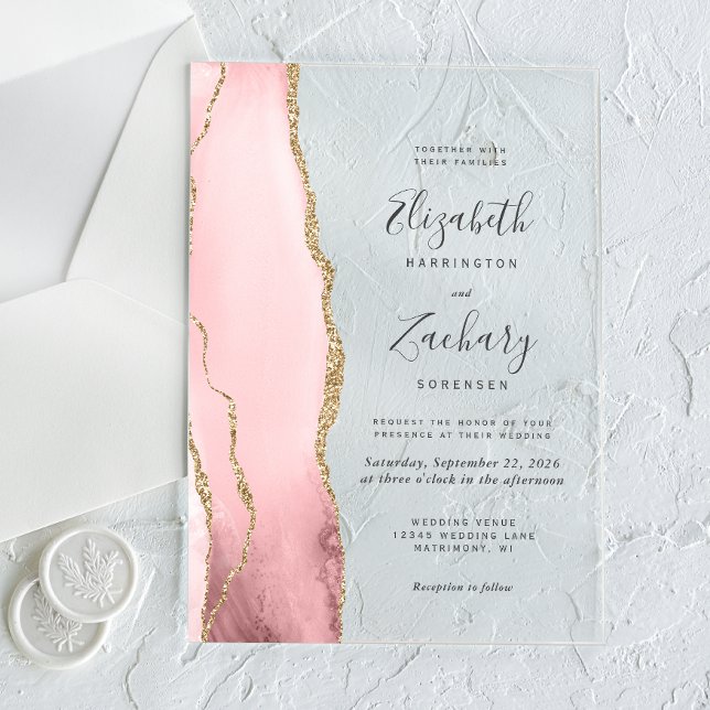 Invitations En Acrylique Mariage d'âge moderne Blush Pink Or (Créateur téléchargé)