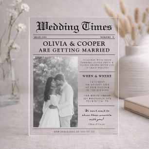 Invitations En Acrylique Mariage dans le Journal