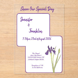 Invitations En Acrylique Mariage d'aquarelle Iris violet