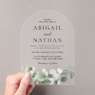 Invitations En Acrylique Mariage d'arc Feuille vert moderne