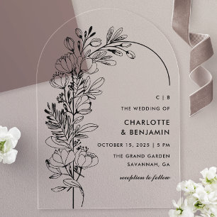 Invitations En Acrylique Mariage d'arc minimaliste de la Botanique Noire