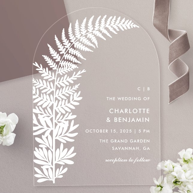 Invitations En Acrylique Mariage d'arc minimaliste moderne White Fern (Créateur téléchargé)