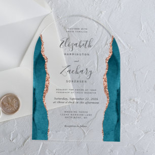 Invitations En Acrylique Mariage d'arche d'agate d'or Turquoise Blue Rose