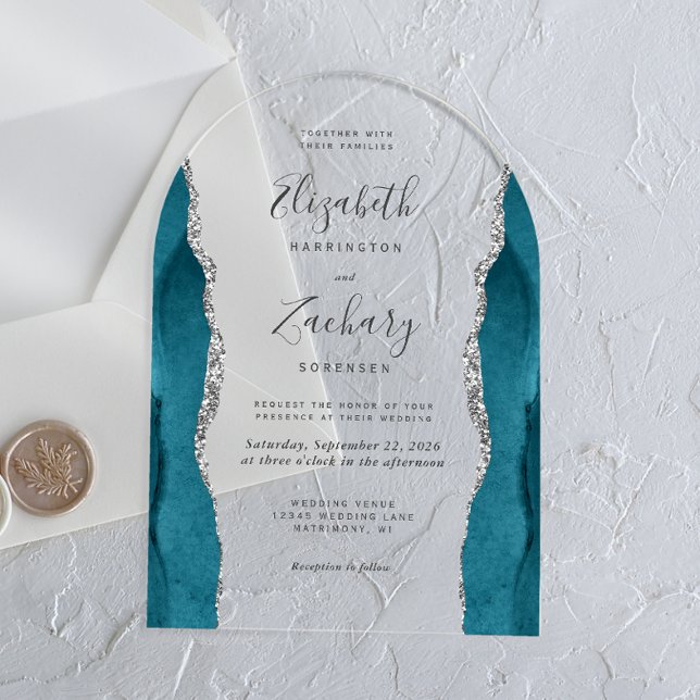 Invitations En Acrylique Mariage d'arche moderne Turquoise bleu argenté (Créateur téléchargé)