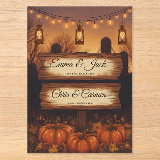 Invitations En Acrylique Mariage d'automne aux citrouilles et lanternes