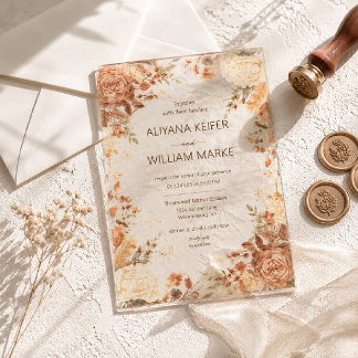 Invitations En Acrylique Mariage d'automne aux feuilles rustiques orange br