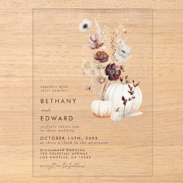 Invitations En Acrylique Mariage d'automne Boho (Recto)
