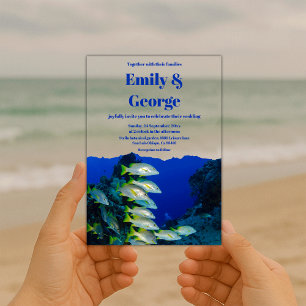 Invitations En Acrylique Mariage de bord de mer avec poissons sous la mer b