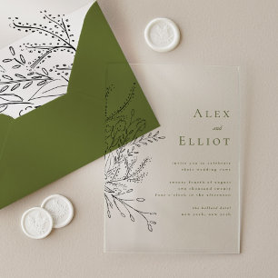 Invitations En Acrylique Mariage de bouquet à débordement vert