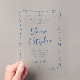 Invitations En Acrylique Mariage de cadre de gribouillage de Doodle à main 