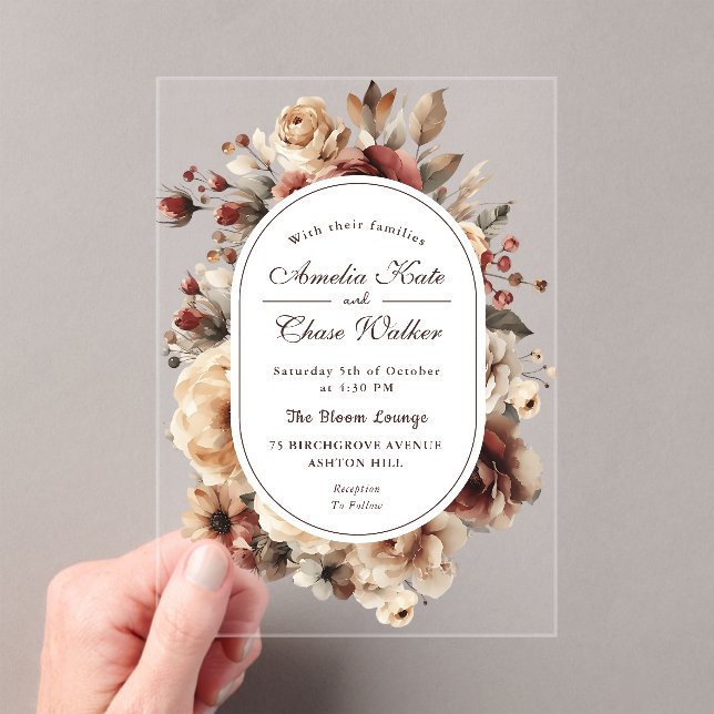 Invitations En Acrylique Mariage de cadre floral Boho moderne (In situ (ordinateur de poche))