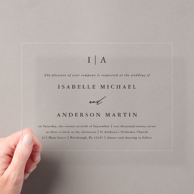 Invitations En Acrylique Mariage de calligraphie de monogramme noir classiq (In situ (ordinateur de poche))
