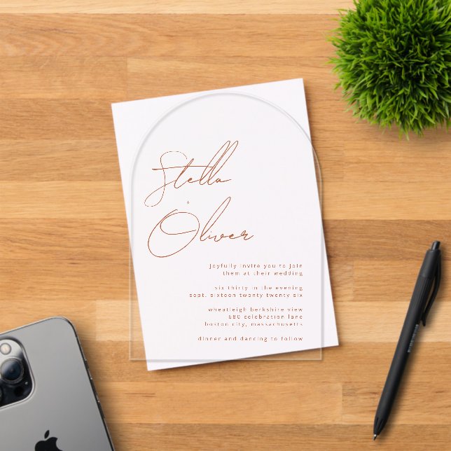 Invitations En Acrylique Mariage de calligraphie en terre cuite rustique mo (Insitu (Carte d'invitation))