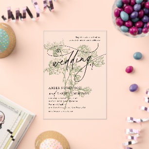 Invitations En Acrylique Mariage de calligraphie moderne florale vert sauge