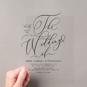 Invitations En Acrylique Mariage de calligraphie Whimsical Black Elegant