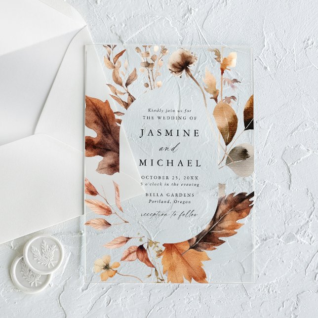 Invitations En Acrylique Mariage de charpente florale d'automne rustique (Créateur téléchargé)