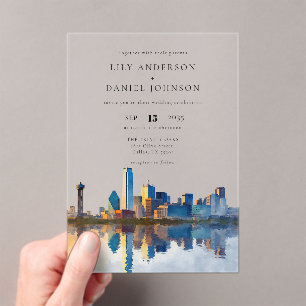 Invitations En Acrylique Mariage de destination à Dallas en aquarelle de la