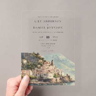 Invitations En Acrylique Mariage de destination à l'aquarelle Amalfi Italie