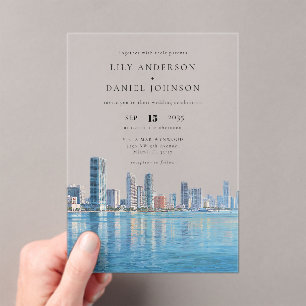 Invitations En Acrylique Mariage de Destination à Miami à l'aquarelle