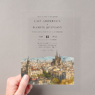 Invitations En Acrylique Mariage de destination aquarelle à Barcelone