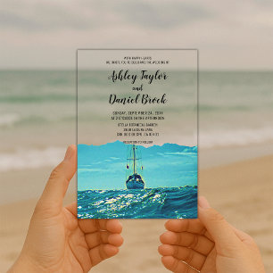 Invitations En Acrylique Mariage de destination côtier de bateau nautique d