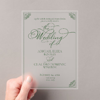 Invitations En Acrylique Mariage de Destination Élégant avec Écriture Verte