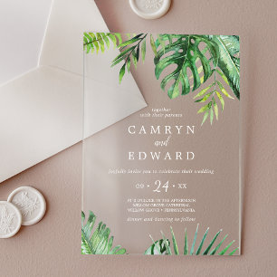 Invitations En Acrylique Mariage de destination sauvage tropicale sur une p