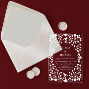 Invitations En Acrylique Mariage de fête mexicaine élégant blanc